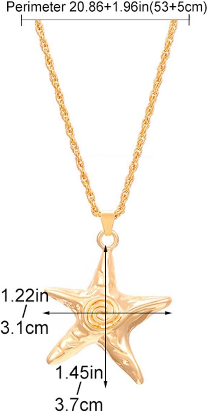 Starfish & Gold Swirl Pendant Necklace - Beach Vacation Seashell Charm, Ocean Theme Adjustable Chain for Women, Summer Jewelry Gift