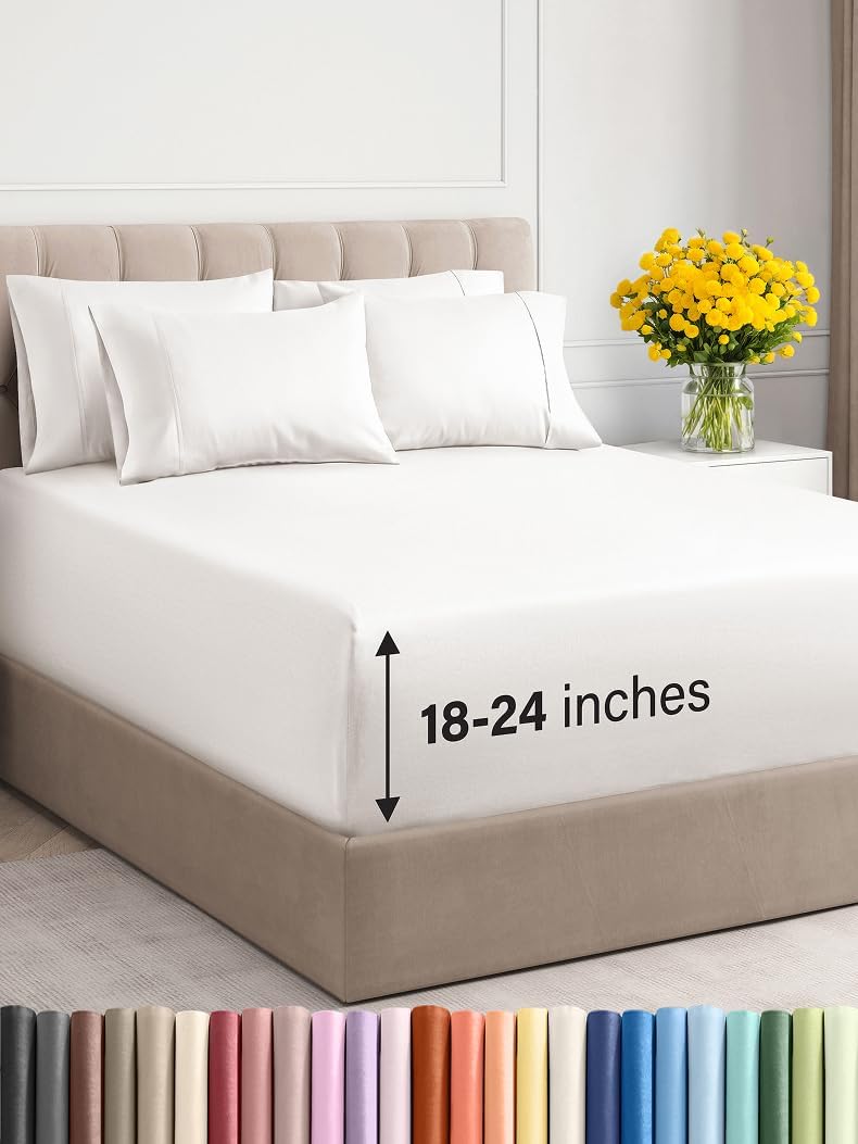 Extra Deep King Sheet Set - 6 count Breathable and Cooling Sheets Easy，Extra Deep Pockets
