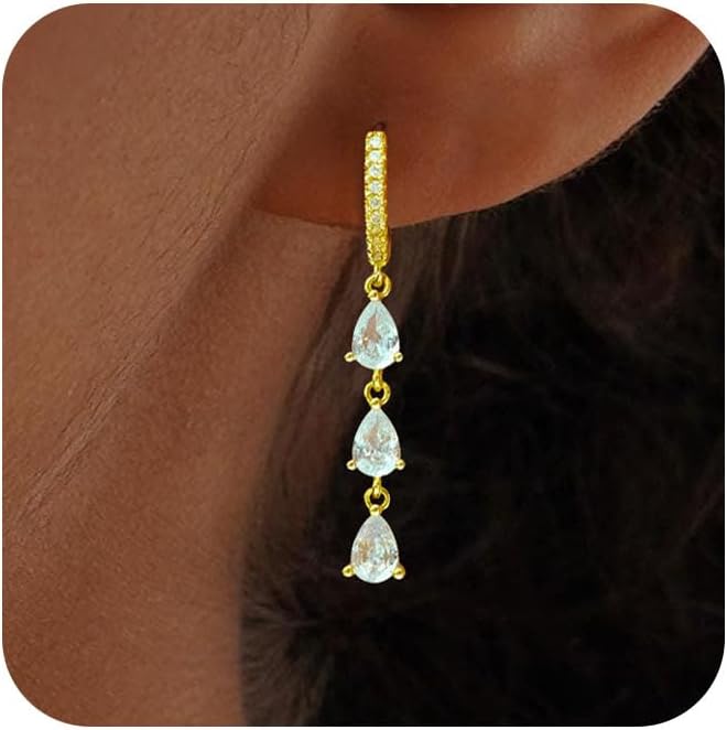 Gold Earrings for Women Trendy, Simple Dainty 14K Gold Plated Paperclip Square Chain Link Dangle Pin Stud Huggie Earrings Lightweight