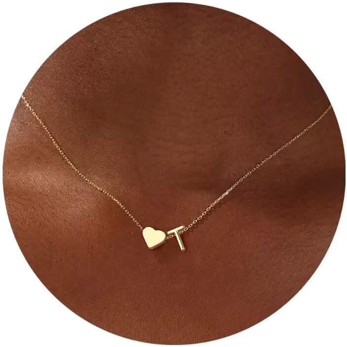 Initial Necklace - 18K Gold Plated Heart Pendant with A-Z Letters, Dainty Birthday Gift for Women and Teen Girls