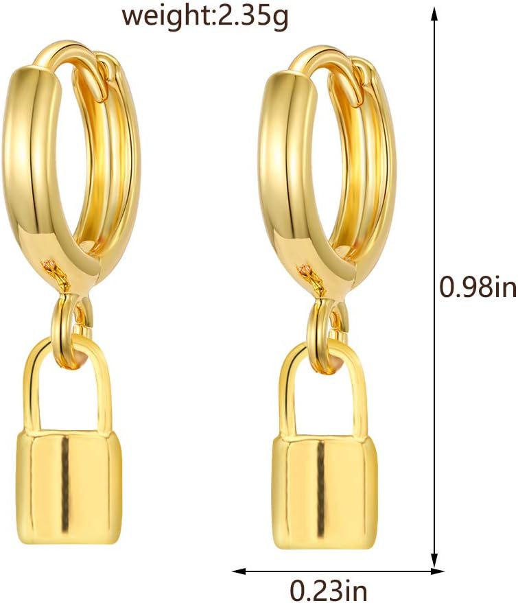 Gold Huggie Small Hoop Earrings with Charm Personalized /Star/Cross/Lock/Key 18k Gold Plated Crystal Drop Dangle Earrings for Women