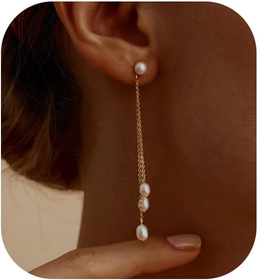 Gold Earrings for Women, 14K Gold Plated Tassel Dangle Earrings for Women Trendy Hypoallergenic Long Chain Earring