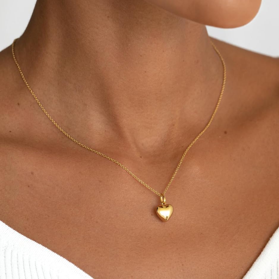 Dainty 14K Gold Plated Heart Choker: Simple Small Pendant Necklace for Women, Trendy Luxury Gift