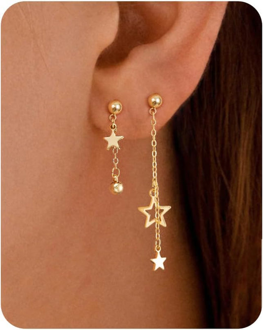 Dangle Earrings for Women- 14K Gold Plated Butterfly Heart Star Hoop Chain Tassel Design Long Dangle Earrings