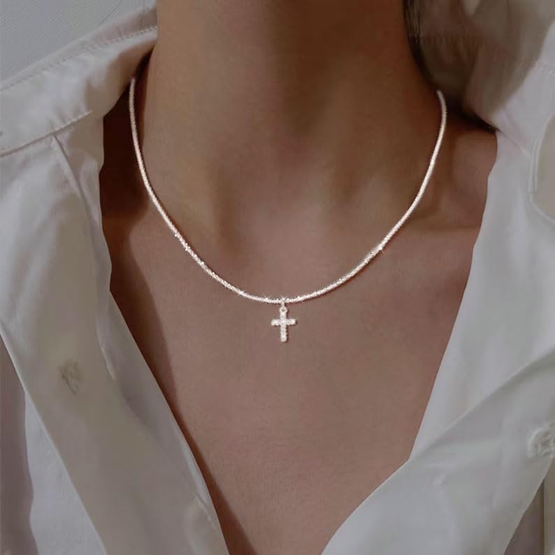 Two-Tone Cross Necklace, 14K Gold & Silver Plated Minimalist Dainty Chain, Religious Gift & Everyday Jewelry for Women