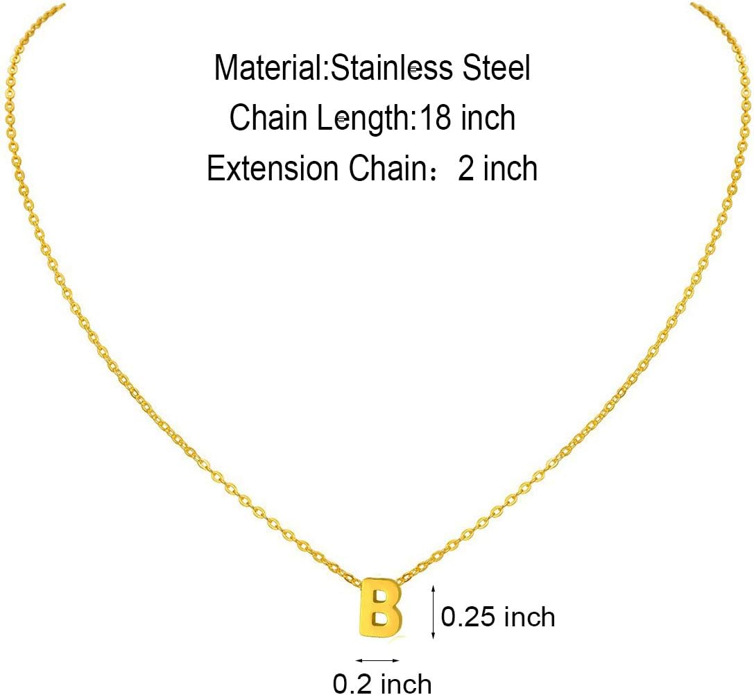 Initial Necklace: 18K Gold Plated Personalized Tiny Letter Name Pendant for Women