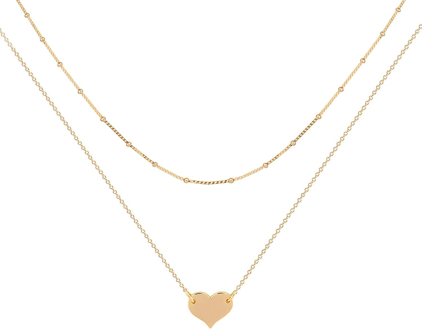 Layered Heart Necklace, Handmade 18K Gold Plated Dainty Choker With Arrow Bar Pendant for Women