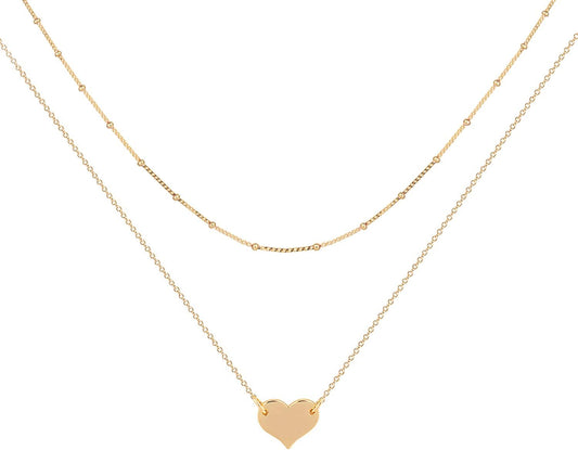 Layered Heart Necklace, Handmade 18K Gold Plated Dainty Choker With Arrow Bar Pendant for Women