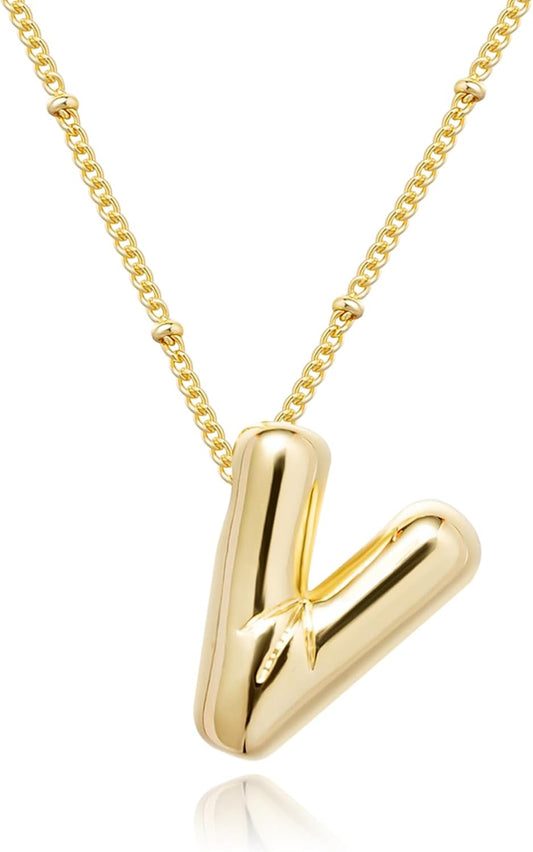 Bubble Initial Necklace; 14K Gold Plated Balloon Letter Pendant; Custom Name Jewelry; Trendy Chunky Gift for Women