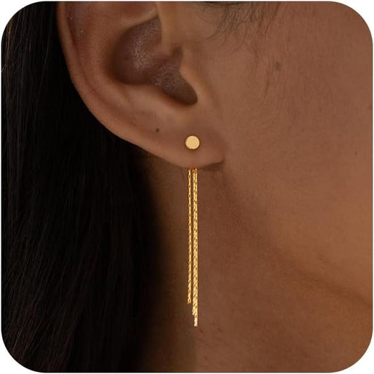 Gold Earrings for Women, 14K Gold Plated Tassel Dangle Earrings for Women Trendy Hypoallergenic Long Chain Earring