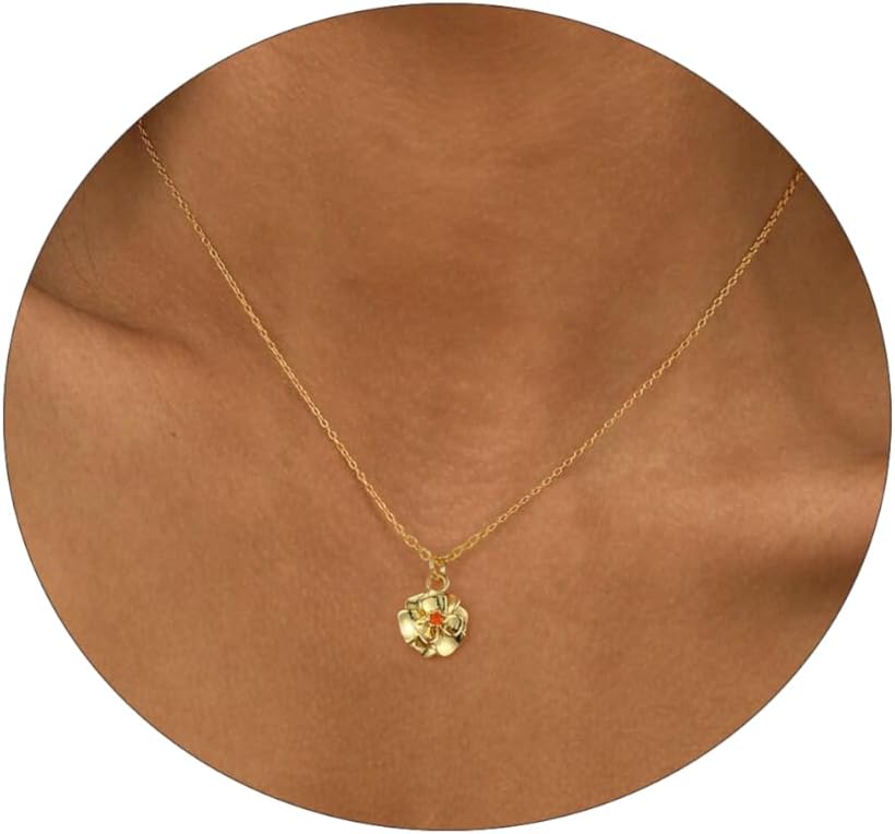 Dainty Birth Flower Necklace with Emerald Birthstone, 14K Gold Plated Cubic Zirconia Pendant, Birthday Gift for Women
