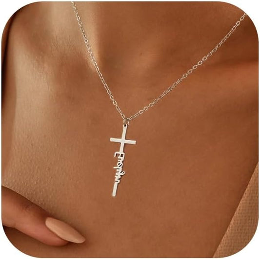 Dainty Small Cross Necklace, 14K Gold Silver Plated Religious Pendant Charm, Baptism Easter Faith Jewelry Gift for Women