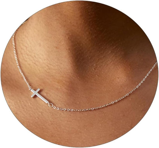 Cross Necklace: 14K Gold & Silver Plated, Minimalist Dainty Religious Pendant, Daily Wear Jewelry Gift for Women