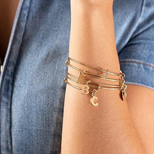 Alex and Ani Expandable Bangle for Women, Initials A to Z Letter Charms, Shiny Finish, 2 to 3.5 in