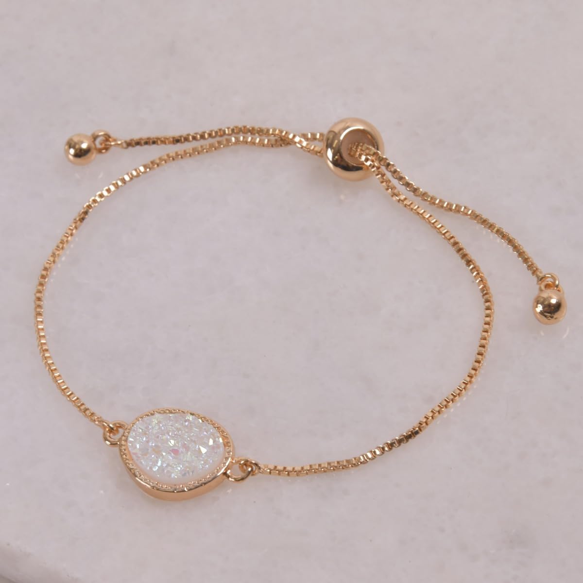 Humble Chic NY Simulated Druzy Chain Bracelet for Women - Boho Stackable Adjustable Bolo Slider Bracelet