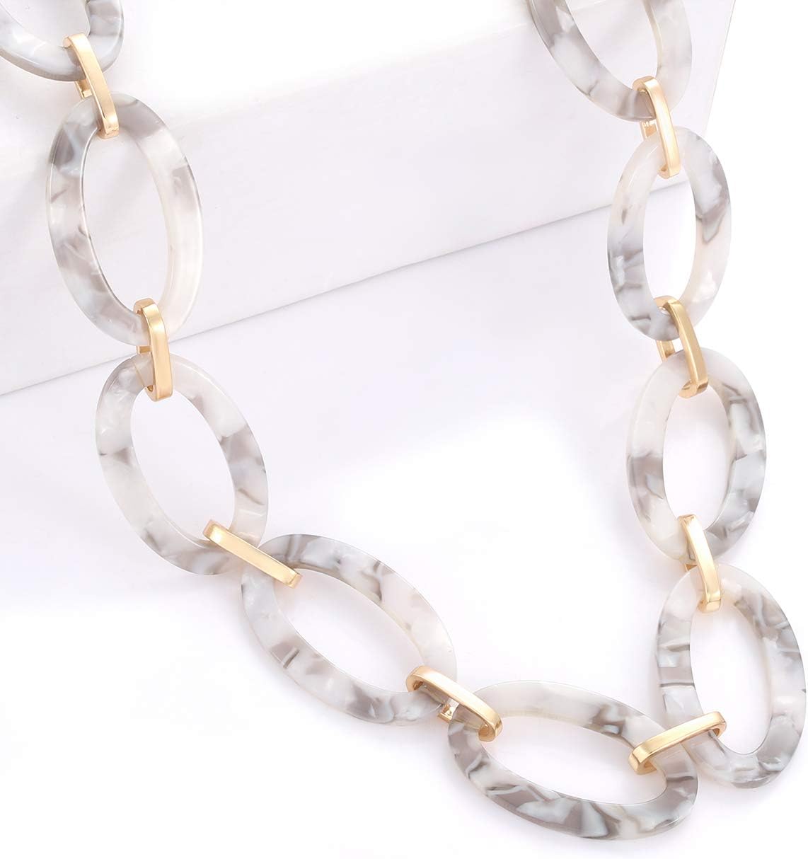for Women: Leopard & Tortoise Print Acetate Collar Necklace with Metal Oval Resin Chain
