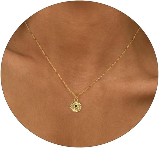 Dainty Birth Flower Necklace with Emerald Birthstone, 14K Gold Plated Cubic Zirconia Pendant, Birthday Gift for Women