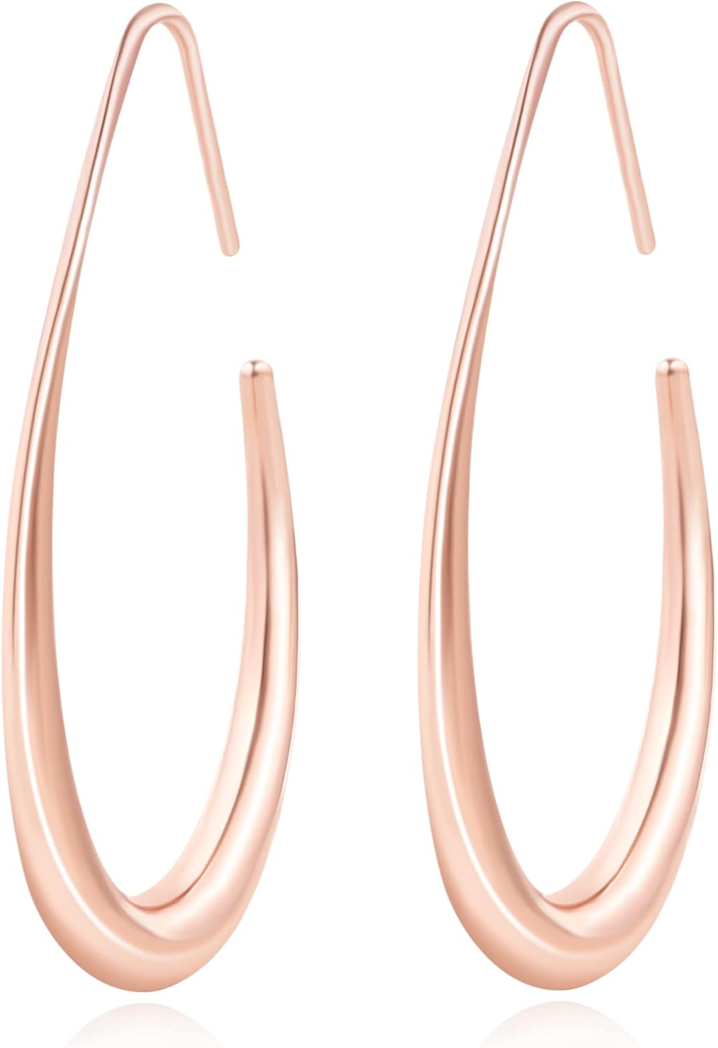 Lightweight Teardrop Hoop Earrings for Women - 14k Gold/White Gold Plated Large Oval Pull Through Hoop Earrings High
