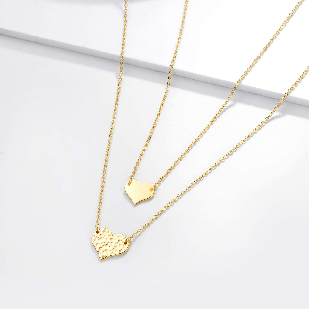 Layered Heart Necklace, Handmade 18K Gold Plated Dainty Choker With Arrow Bar Pendant for Women