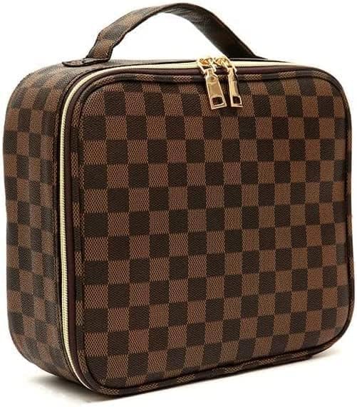 Checkered Makeup Bag, with Adjustable Partition, Cosmetic Bags for Women Toiletry Travel