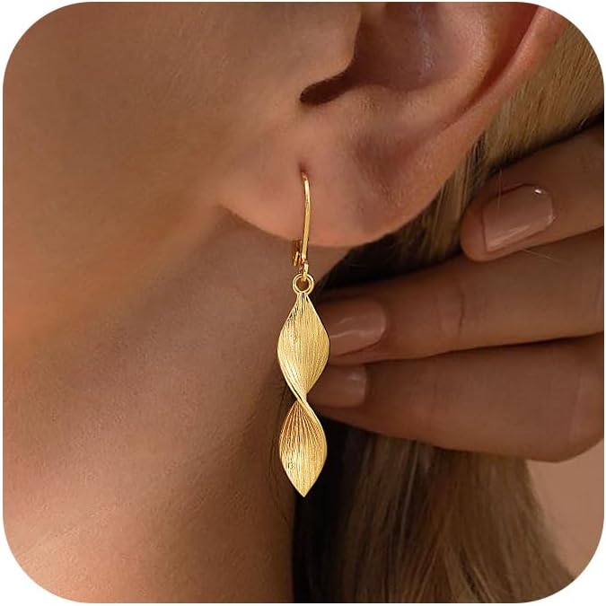 Gold Dangle Earrings for Women, 14K Gold Plated LightweightTeardrop Drop Earrings, Trendy Leverback Minimalist Jewelry for
