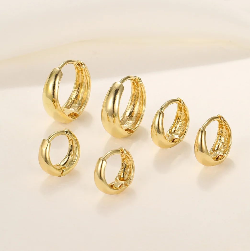 3Pairs Gold Hoop Earrings Set for Women Trendy Chunky Huggie Dainty Earrings Jewelry for Women Teens