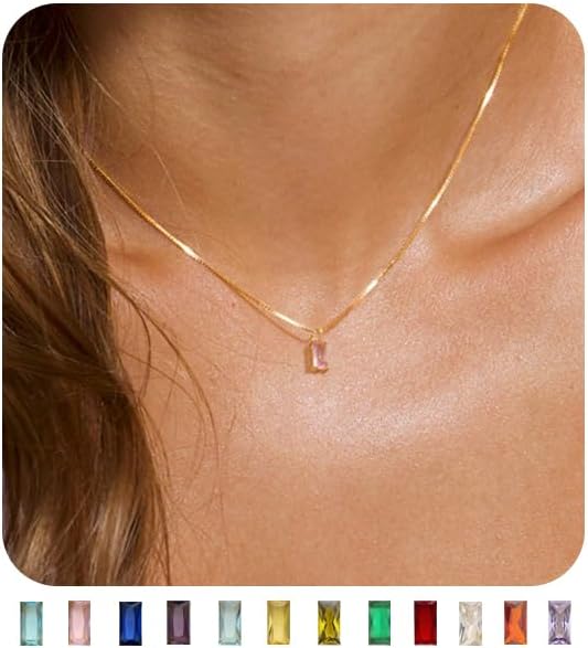 Emerald Birthstone Necklace, 14K Gold Plated Dainty Pendant for Women & Mothers, Green Cubic Zirconia Birthday Gift Jewelry