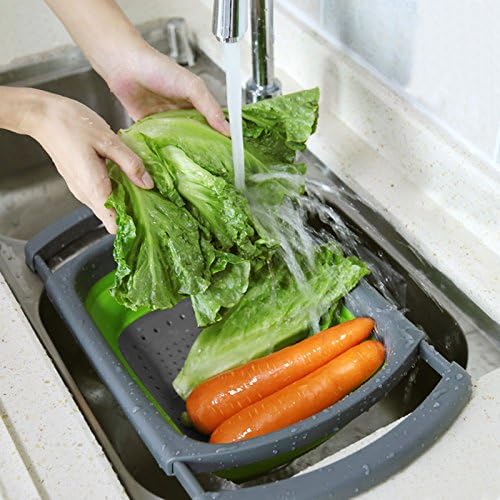 Colander collapsible, Colander Strainer Over The Sink Vegetable Fruit Strainer Basket (6 Quart) with Extendable Handles