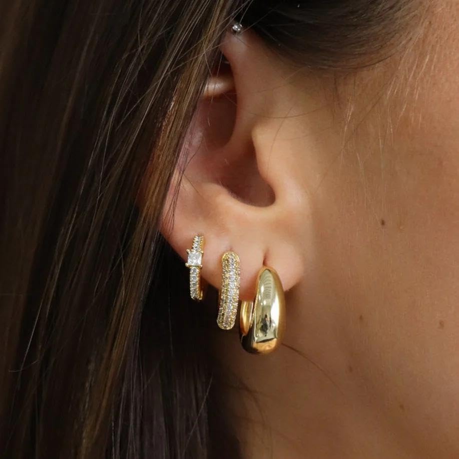Small Sterling Silver Huggie Hoop Earrings Set for Women, 14K Gold Plated Hoops Stacks for Multiple Piercings