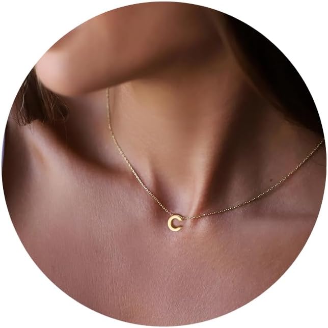 Personalized Initial Necklace: 18K Gold Plated over Stainless Steel, Dainty Tiny Letter Pendant for Women - Monogram Jewelry Gift