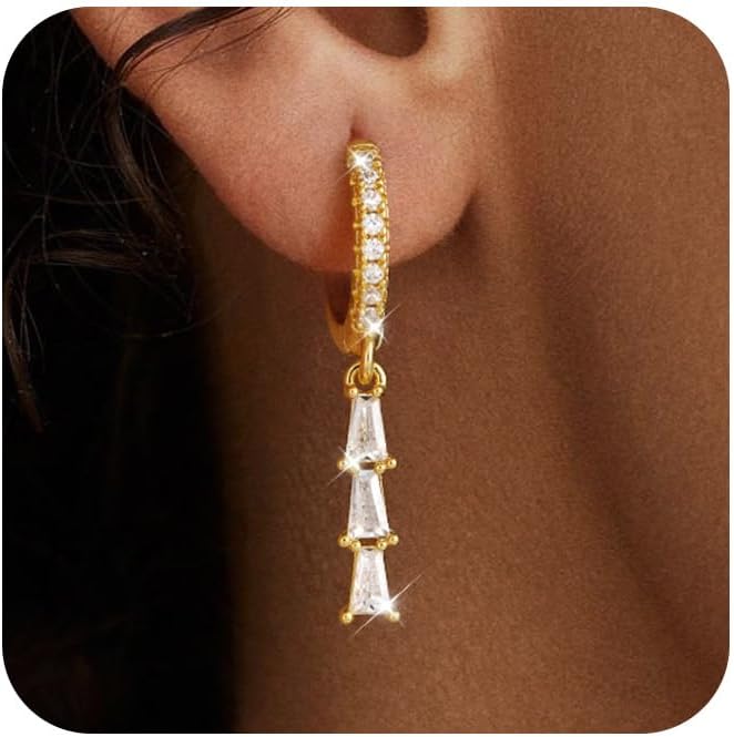 Dangle Earrings for Women 14K Gold Plated Dangly Dangling Earrings Dainty Trendy Drop Hypoallergenic Square