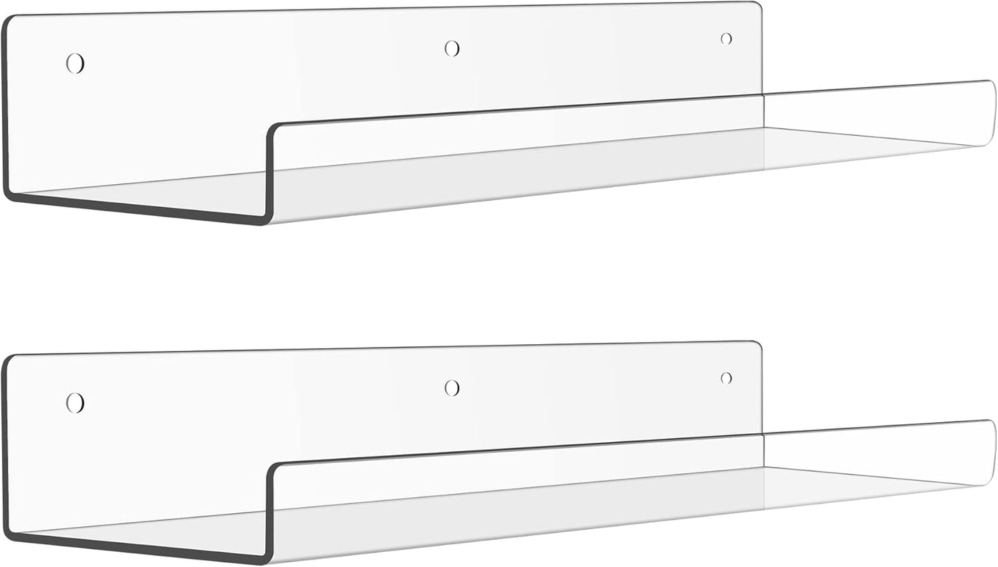 Acrylic Shelves for Bathroom Storage, 15" Floating Shelves Wall Organizer, 2 Pack