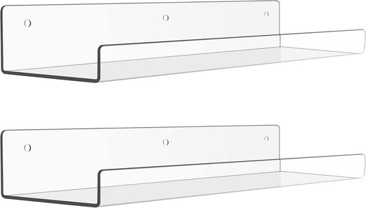 Acrylic Shelves for Bathroom Storage, 15" Floating Shelves Wall Organizer, 2 Pack
