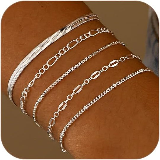 Gold Bracelets for Women, 14K Dainty Gold Plated Stackable Bracelets for Women Trendy Waterproof CZ Tennis Bracelet Set
