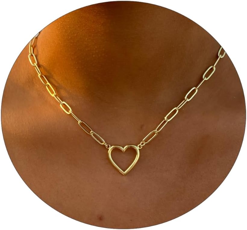 Delicate Heart Pendant Necklace, 14K Gold Plated Dainty Chain, Gift for Women
