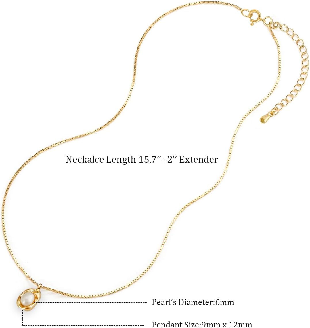 14K Gold Freshwater Pearl Necklace - 6mm Cultured Pearl Pendant