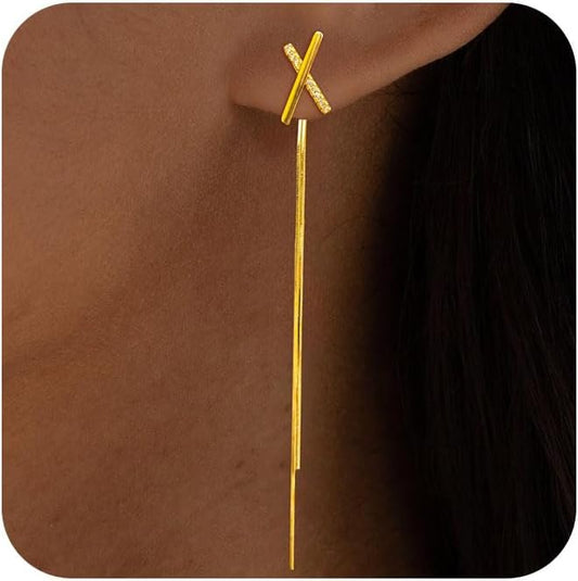 Gold Earrings for Women Trendy, Simple Dainty 14K Gold Plated Paperclip Square Chain Link Dangle Pin Stud Huggie Earrings Lightweight