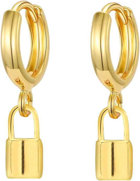 Gold Huggie Small Hoop Earrings with Charm Personalized /Star/Cross/Lock/Key 18k Gold Plated Crystal Drop Dangle Earrings for Women