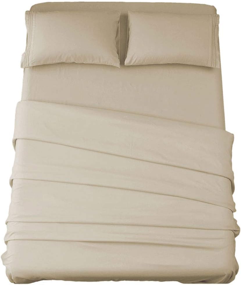Bed Sheet Set Super Soft Microfiber 16-Inch Deep Pocket Wrinkle and Hypoallergenic-4 count Queen