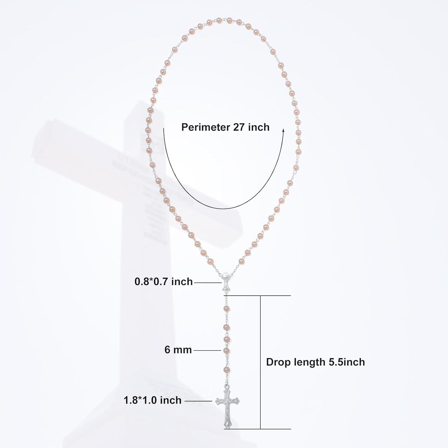 6mm Pearl Rosary Beads With Crucifix - Women's Catholic Prayer Necklace, Gift Box & Pouch Included