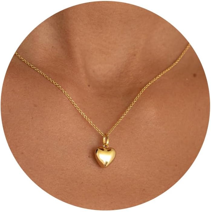 Dainty 14K Gold Plated Heart Choker: Simple Small Pendant Necklace for Women, Trendy Luxury Gift