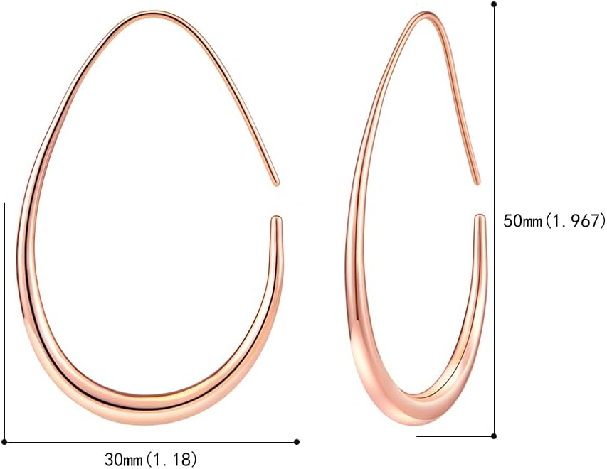 Lightweight Teardrop Hoop Earrings for Women - 14k Gold/White Gold Plated Large Oval Pull Through Hoop Earrings High