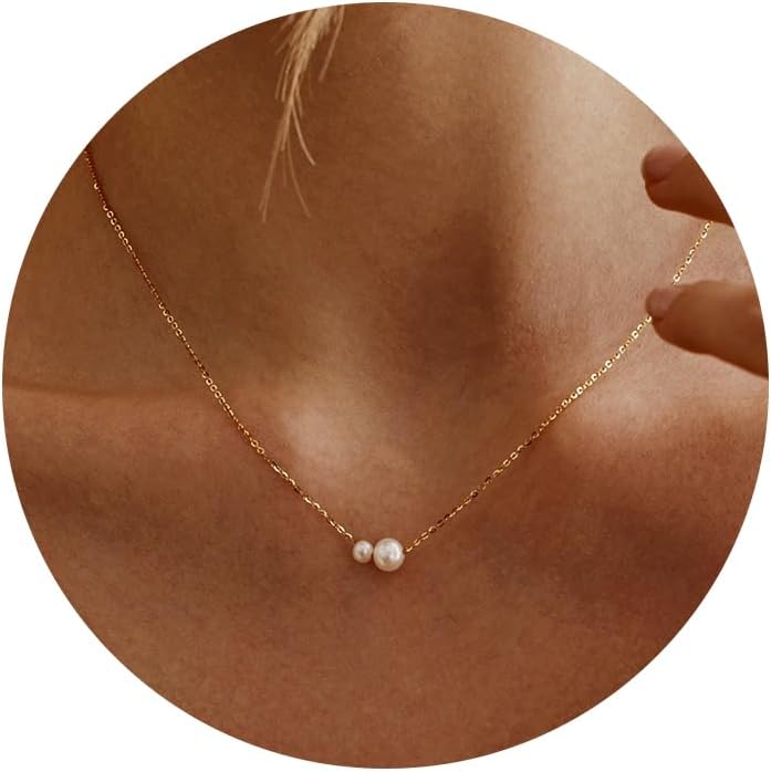 "14K Gold Plated Pearl Necklace For Women, Dainty Single Pearl Drop Pendant, Trendy Gold Jewelry Best Friend Birthday Gift"