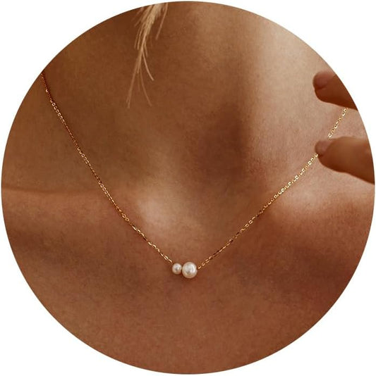 "14K Gold Plated Pearl Necklace For Women, Dainty Single Pearl Drop Pendant, Trendy Gold Jewelry Best Friend Birthday Gift"
