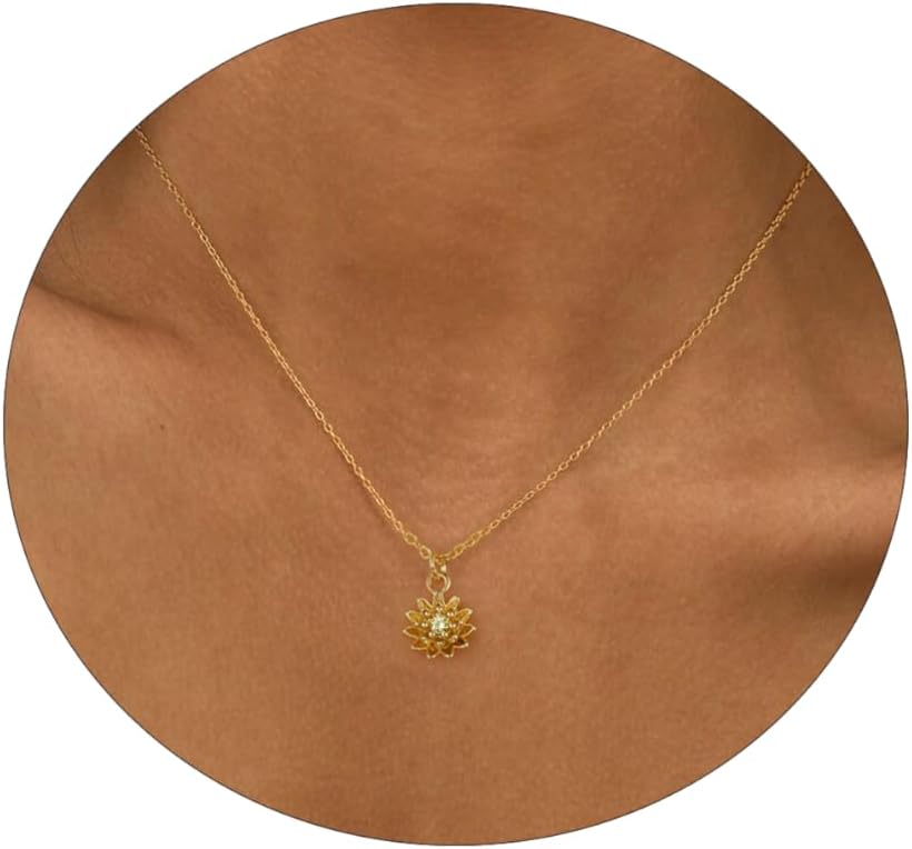 Dainty Birth Flower Necklace with Emerald Birthstone, 14K Gold Plated Cubic Zirconia Pendant, Birthday Gift for Women