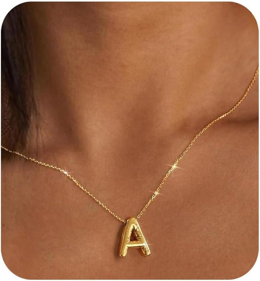 14K Gold Plated Initial Necklace for Women & Teens, Trendy Bubble Letter Pendant, Dainty Gold Jewelry Gift for Her, Birthday Present for Sister