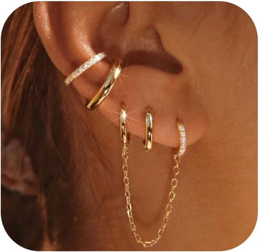 Small Gold Hoop Earrings Set for Women, 14K Gold Plated Lightweight Earrings Sets for Multiple Piercing