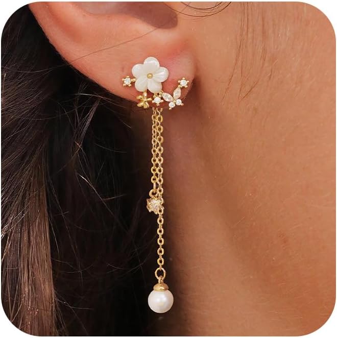 14K Gold Plated Butterfly Dangle Earrings for Women - Dainty, Trendy, CZ Drop Earrings - Simple Long Dangling Jewelry