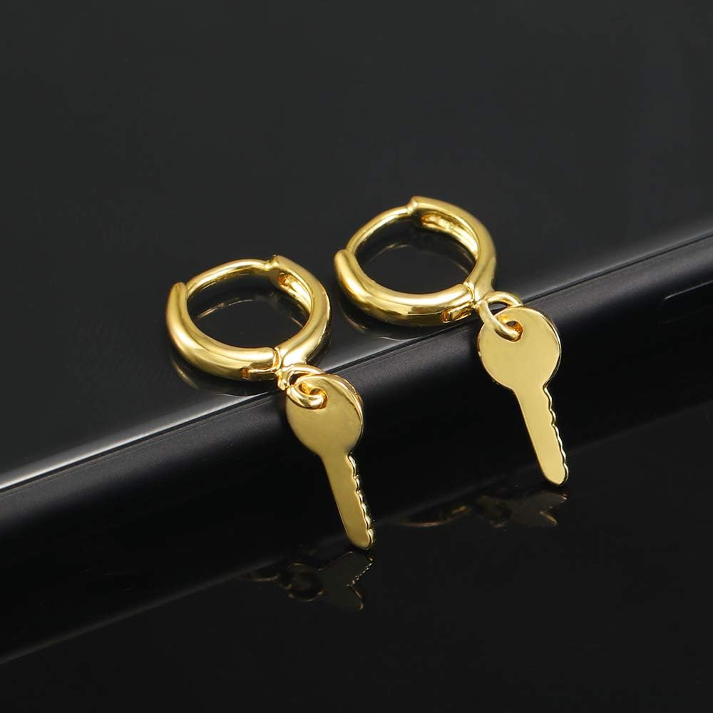 Gold Huggie Small Hoop Earrings with Charm Personalized /Star/Cross/Lock/Key 18k Gold Plated Crystal Drop Dangle Earrings for Women