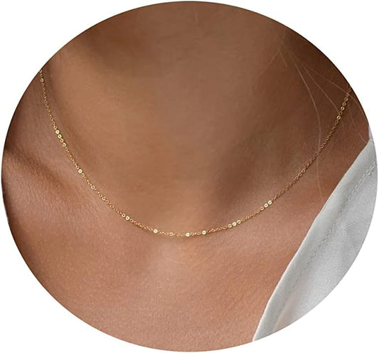 Dainty Gold Chain Necklace For Women - 18K Gold Plated Coin Disc Choker With Beaded & Paper Clip Layered Chain, Everyday Jewelry Gift